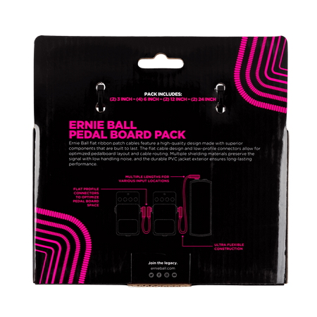 Zestaw białych kabli patch Ernie Ball Flat Ribbon 10szt. (6387)