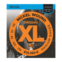 Struny D'Addario EXL160-5 Nickel Wound 5-String Bass, Custom Light, 50-135, Long Scale
