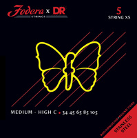 Struny Fodera x DR Handmade Bass Stainless Steel Medium High C 5-strings Extra Short Scale 34-105